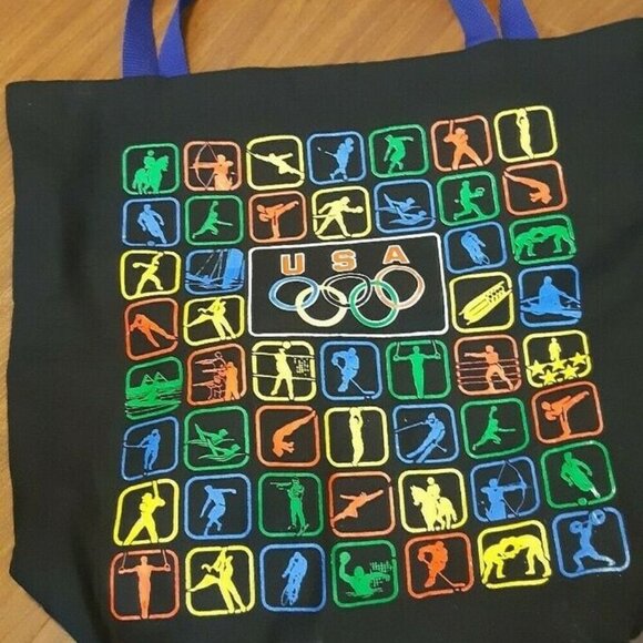 VTG USA OLYMPICS colorful all purpose tote bag canvas cotton black multi sport - Picture 6 of 6
